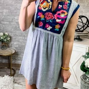 Savanna Jane blue striped embroidered dress